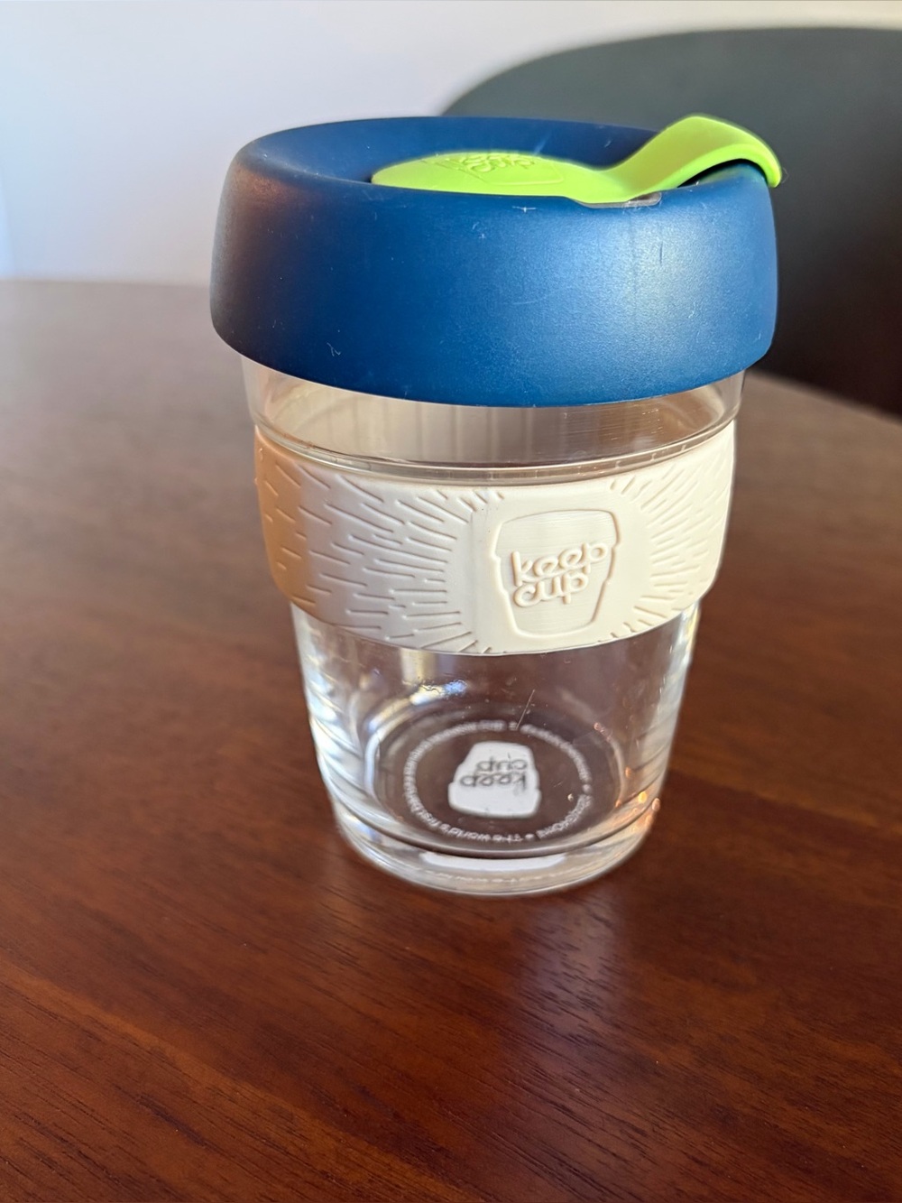 KeepCup Brew 12 Oz. Glass Travel Mug with Navy Lid and Lime Accent
